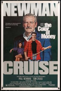 8w180 COLOR OF MONEY 1sh 1986 Robert Tanenbaum art of Paul Newman & Tom Cruise playing pool!