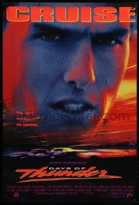 8w217 DAYS OF THUNDER DS 1sh 1990 close image of angry NASCAR race car driver Tom Cruise!
