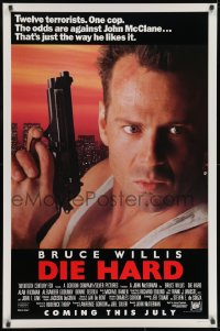 8w240 DIE HARD advance 1sh 1988 best close up of Bruce Willis as John McClane holding gun!