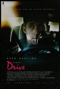 8w252 DRIVE advance 1sh 2011 cool image of Ryan Gosling in car, directed by Nicolas Winding Refn!