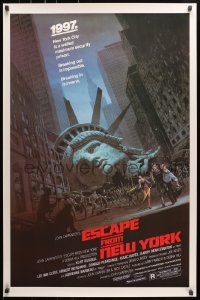 8w269 ESCAPE FROM NEW YORK studio style 1sh 1981 Carpenter, Jackson art of decapitated Lady Liberty!