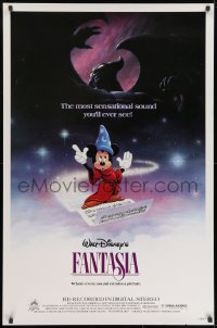 8w278 FANTASIA 1sh R1985 Mickey from Sorcerer's Apprentice & Chernabog from Night on Bald Mountain!