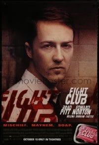 8w292 FIGHT CLUB advance 1sh 1999 David Fincher, great close-up portrait of Edward Norton!