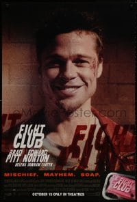 8w291 FIGHT CLUB advance 1sh 1999 David Fincher, great close-up portrait of Brad Pitt!