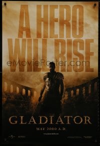 8w330 GLADIATOR teaser DS 1sh 2000 a hero will rise, Russell Crowe, directed by Ridley Scott!