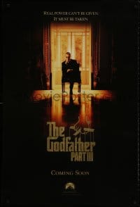 8w338 GODFATHER PART III teaser DS 1sh 1990 best image of Al Pacino, directed by Francis Ford Coppola
