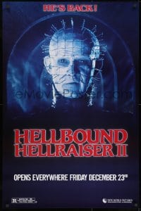 8w391 HELLBOUND: HELLRAISER II teaser 1sh 1988 Clive Barker, close-up of Pinhead, he's back!