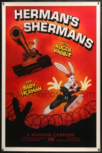8w397 HERMAN'S SHERMANS Kilian 1sh 1988 great image of Roger Rabbit running from Baby Herman in tank!
