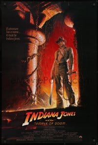 8w438 INDIANA JONES & THE TEMPLE OF DOOM 1sh 1984 great art of Harrison Ford by Bruce Wolfe!