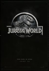 8w472 JURASSIC WORLD teaser DS 1sh 2015 Jurassic Park sequel, cool image of the new logo!