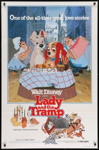 8w496 LADY & THE TRAMP 1sh R1980 Walt Disney romantic canine dog classic cartoon!