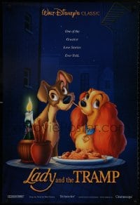 8w498 LADY & THE TRAMP int'l DS 1sh R1997 Walt Disney romantic canine dog classic, spaghetti scene!