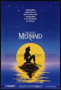 8w532 LITTLE MERMAID teaser DS 1sh 1989 Disney, great art of Ariel in moonlight by Morrison/Patton!