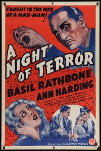 8w544 LOVE FROM A STRANGER 1sh R1942 Basil Rathbone, Agatha Christie, A Night of Terror!