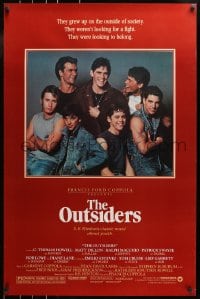 8w654 OUTSIDERS 1sh 1982 Coppola, S.E. Hinton, Howell, Dillon, Macchio & top cast, no border design!
