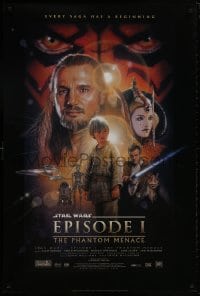 8w665 PHANTOM MENACE style B fan club 1sh 1999 George Lucas, Star Wars Episode I, Drew Struzan art!