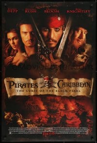 8w669 PIRATES OF THE CARIBBEAN advance DS 1sh 2003 Geoffrey Rush, Knightley, Johnny Depp & cast!