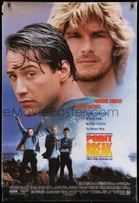 8w673 POINT BREAK DS 1sh 1991 Keanu Reeves, Patrick Swayze and gang in masks, robbery & surfing!
