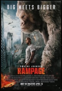 8w719 RAMPAGE advance DS 1sh 2018 Dwayne Johnson with ape, big meets bigger, based on the video game!