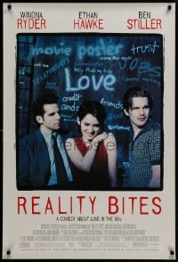 8w727 REALITY BITES 1sh 1994 Winona Ryder, Ben Stiller, Ethan Hawke, comedy about love in the '90s!