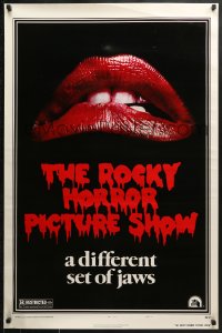 8w754 ROCKY HORROR PICTURE SHOW style A 1sh R1980s by Tim Curry, a different set of jaws!