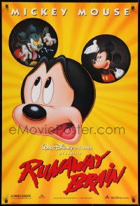 8w763 RUNAWAY BRAIN DS 1sh 1995 Disney, great huge Mickey Mouse Jekyll & Hyde cartoon image!