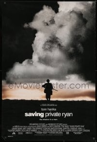 8w766 SAVING PRIVATE RYAN 1sh 1998 Spielberg, Hanks, soldier on hill in front of clouds!