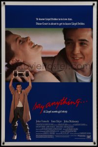 8w768 SAY ANYTHING 1sh 1989 image of John Cusack holding boombox, Ione Skye, Cameron Crowe!