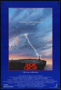8w786 SHORT CIRCUIT 1sh 1986 cool artwork of Johnny Five being struck by lightning by John Alvin!