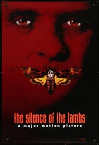 8w791 SILENCE OF THE LAMBS style B teaser DS 1sh 1991 image of Anthony Hopkins with moth over mouth!