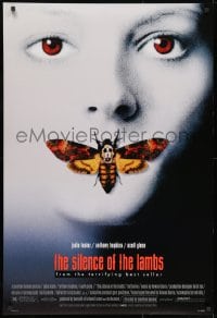 8w793 SILENCE OF THE LAMBS style D 1sh 1991 creepy image of Jodie Foster with moth over mouth!
