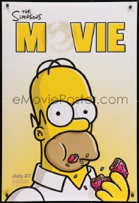 8w797 SIMPSONS MOVIE style B advance DS 1sh 2007 classic Groening art of Homer Simpson w/donut!