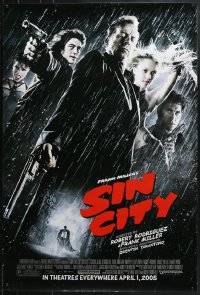 8w798 SIN CITY advance DS 1sh 2005 graphic novel by Frank Miller, cool image of Bruce Willis & cast
