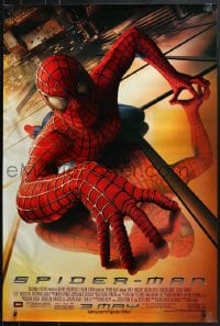 8w828 SPIDER-MAN advance DS 1sh 2002 Tobey Maguire climbing building, Sam Raimi, Marvel Comics!