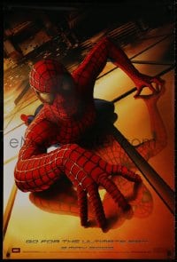 8w829 SPIDER-MAN teaser DS 1sh 2002 Tobey Maguire climbing building, Sam Raimi, Marvel Comics!