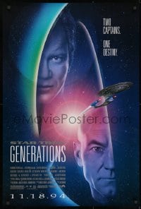 8w851 STAR TREK: GENERATIONS advance 1sh 1994 Stewart as Picard & Shatner as Kirk, two captains!