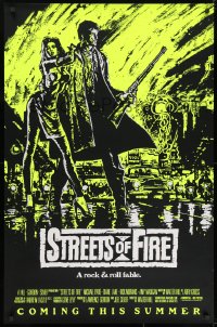 8w864 STREETS OF FIRE advance 1sh 1984 Walter Hill, Riehm yellow dayglo art, a rock & roll fable!