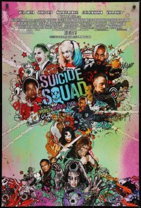 8w867 SUICIDE SQUAD advance DS 1sh 2016 Smith, Leto as the Joker, Robbie, Kinnaman, cool art!