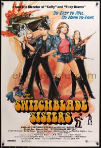 8w874 SWITCHBLADE SISTERS 1sh R1996 sexy bad girl gang with guns, great vintage-style art!