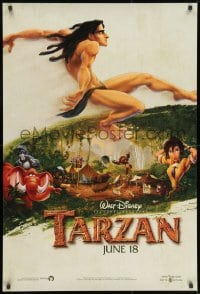 8w879 TARZAN teaser DS 1sh 1999 Walt Disney, Edgar Rice Burroughs, voice of Tony Goldwyn, great art!