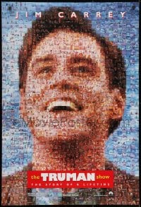8w914 TRUMAN SHOW teaser DS 1sh 1998 really cool mosaic art of Jim Carrey, Peter Weir