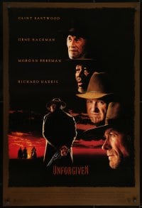 8w929 UNFORGIVEN DS 1sh 1992 gunslinger Clint Eastwood, Gene Hackman, Morgan Freeman, Harris!