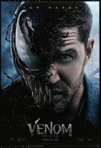 8w942 VENOM teaser DS 1sh 2018 Marvel, cool image of Tom Hardy in the title role transforming!