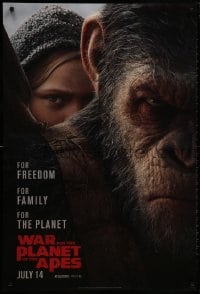 8w959 WAR FOR THE PLANET OF THE APES style B teaser DS 1sh 2017 close-up of Caesar and Amiah Miller!