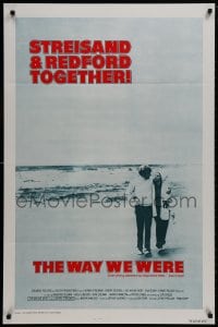 8w962 WAY WE WERE int'l 1sh 1973 Barbra Streisand & Robert Redford walk on the beach!