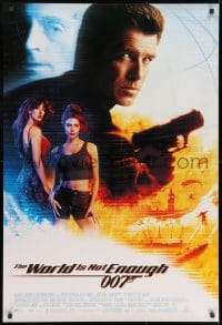 8w990 WORLD IS NOT ENOUGH int'l 1sh 1999 Brosnan as James Bond, Richards, Marceau, white background!
