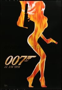 8w991 WORLD IS NOT ENOUGH teaser DS 1sh 1999 James Bond, flaming silhouette of sexy girl!