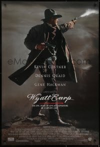 8w994 WYATT EARP 1sh 1994 cool image of Kevin Costner in the title role firing gun!