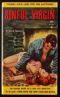 8x284 SINFUL VIRGIN paperback book 1952 a girl too seductive to be safe from her own flesh & blood!