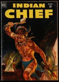 8x369 INDIAN CHIEF #5 comic book 1952 cover art of Native American Indian wielding two hatchets!